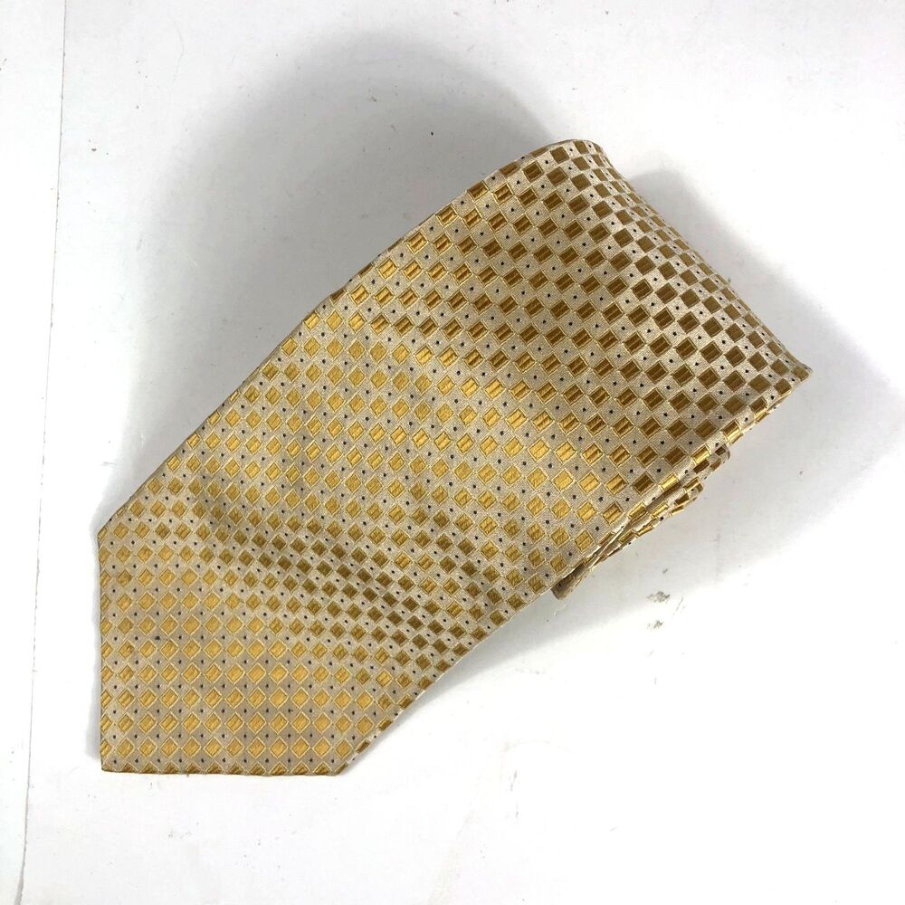 MURANO Men's 100% Silk Tie Gold Geometric Square Imported Fabric Made in USA